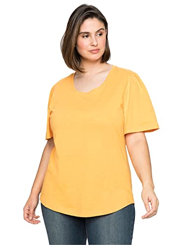 Sheego Damen Große Größen Shirt mit kurzen Flügelärmeln, aus Reiner Baumwolle T-Shirt Freizeitmode feminin Rundhals-Ausschnitt - unifarben von Sheego