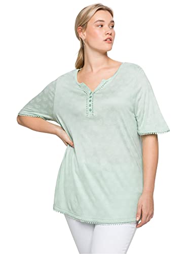 Sheego Damen Große Größen Shirt mit zartem Ton-in-Ton-Druck und Spitzenborte Citywear feminin Rundhals-Ausschnitt Spitze von Sheego