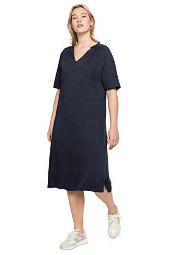 Sheego Damen Große Größen Shirtkleid mit gesmoktem V-Ausschnitt Shirtkleid Citywear klassisch V-Ausschnitt - unifarben von Sheego