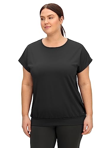 Sheego Damen Große Größen Sportshirt hinten mit V-Schlitz, atmungsaktiv Funktionsshirt Yoga sportlich Rundhals-Ausschnitt - unifarben von Sheego