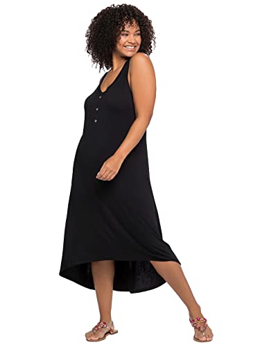 Sheego Damen Große Größen Strandkleid im Vokuhila-Look Strandkleid Strandmode sportlich V-Ausschnitt Zierknöpfe unifarben von Sheego