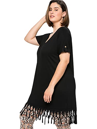 Sheego Damen Große Größen Strandshirt mit Fransen am Saum Longshirt Strandmode feminin V-Ausschnitt - unifarben von Sheego