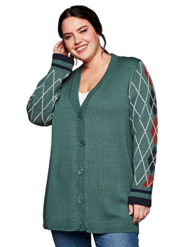 Sheego Damen Große Größen Strickjacke mit Rautenmuster an den Ärmeln Longstrickjacke Freizeitmode sportlich Knopfleiste Gemustert von Sheego