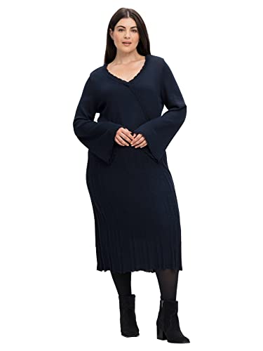 Sheego Damen Große Größen Strickkleid in Wickeloptik, mit Jersey-Unterkleid Citywear feminin V-Ausschnitt - von Sheego