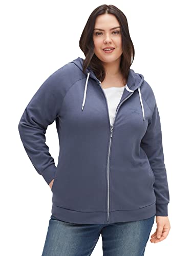 Sheego Damen Große Größen Sweatjacke mit Flockprint und Eingrifftaschen Kapuzensweatjacke Basicmode sportlich V-Ausschnitt - unifarben von Sheego