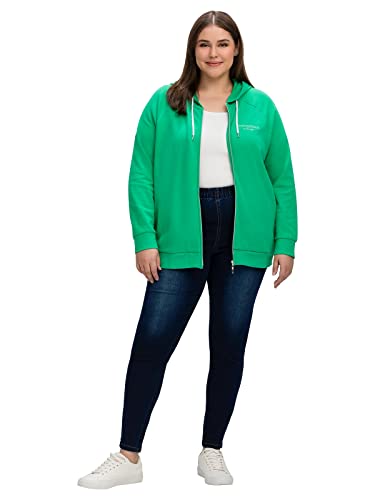 Sheego Damen Große Größen Sweatjacke mit Flockprint und Eingrifftaschen Kapuzensweatjacke Basicmode sportlich V-Ausschnitt - unifarben von Sheego