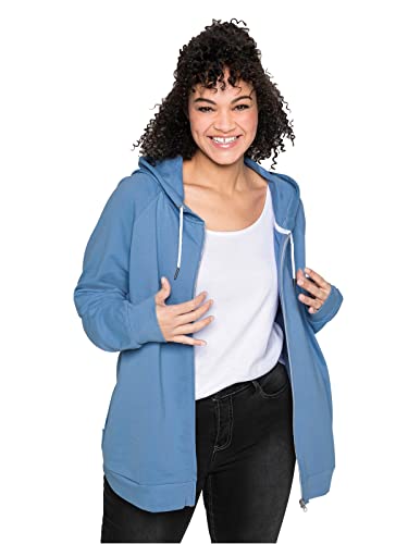 Sheego Damen Große Größen Sweatjacke mit Flockprint und Eingrifftaschen Kapuzensweatjacke Basicmode sportlich V-Ausschnitt - unifarben von Sheego