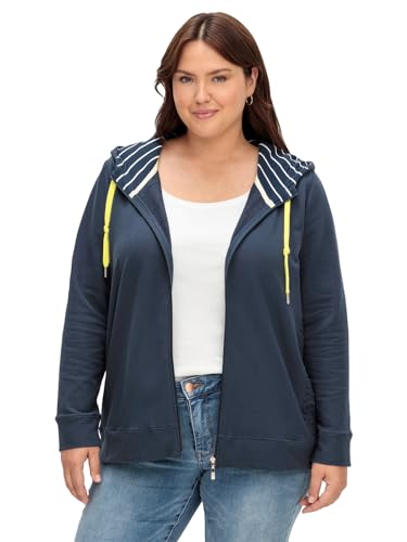 Sheego Damen Große Größen Sweatjacke mit Kapuze und Prägedruck Sweatjacke Freizeitmode sportlich Rundhals-Ausschnitt - unifarben von Sheego