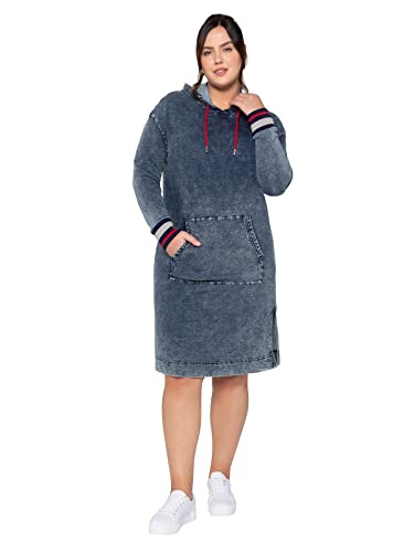 Sheego Damen Große Größen Sweatkleid in Moonwashed-Denim-Optik Sweatkleid Freizeitmode trendig V-Ausschnitt - unifarben von Sheego