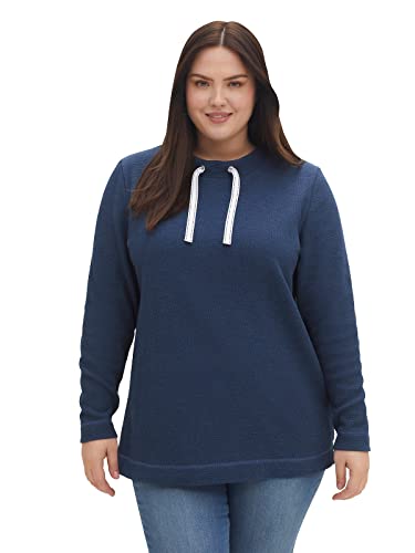 Sheego Damen Große Größen Sweatshirt aus Waffelpiqué, Tunnelzug am Ausschnitt Freizeitmode sportlich U-Boot-Ausschnitt - von Sheego