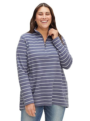 Sheego Damen Große Größen Sweatshirt in A-Linie, mit Ringeln und Troyerkragen Freizeitmode sportlich Rundhals-Ausschnitt - von Sheego