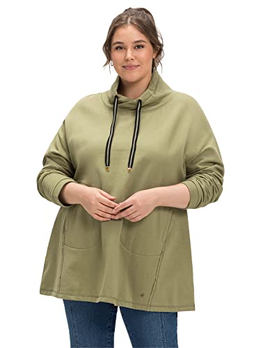 Sheego Damen Große Größen Sweatshirt in A-Linie, mit Taschen und Kragen Freizeitmode sportlich Rundhals-Ausschnitt - von Sheego