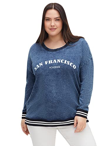 Sheego Damen Große Größen Sweatshirt in Denim-Optik mit Ringelbündchen Sweatshirt Freizeitmode sportlich Rundhals-Ausschnitt - Bedruckt von Sheego