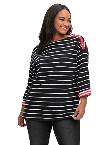 Sheego Damen Große Größen Sweatshirt mit Ringeln und Kontrastdetails Sweatshirt Basicmode sportlich U-Boot-Ausschnitt - gestreift von Sheego