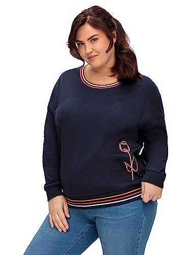 Sheego Damen Große Größen Sweatshirt mit Stickerei und Ringelbündchen Freizeitmode trendig Rundhals-Ausschnitt Stickerei von Sheego