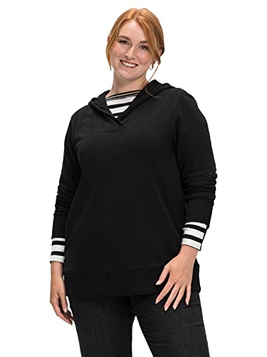 Sheego Damen Große Größen Sweatshirt mit breiter Blende am Ausschnitt Freizeitmode sportlich V-Ausschnitt - von Sheego
