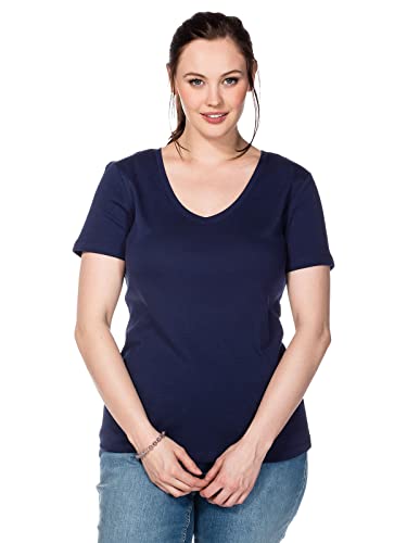 Sheego Damen Große Größen T-Shirt aus fein Gerippter Qualität Basicmode sportlich V-Ausschnitt - von Sheego