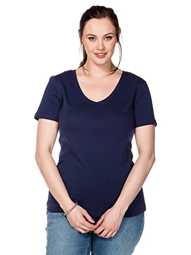 Sheego Damen Große Größen T-Shirt aus fein Gerippter Qualität T-Shirt Basicmode sportlich V-Ausschnitt - unifarben von Sheego