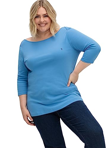 Sheego Damen Große Größen T-Shirt in Rippqualität, mit U-Boot-Ausschnitt Basicmode klassisch U-Boot-Ausschnitt Stickerei von Sheego