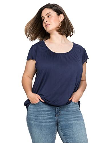 Sheego Damen Große Größen T-Shirt mit Flügelärmeln und breitem Saumbund Rundhalsshirt Citywear feminin Rundhals-Ausschnitt Raffung unifarben von Sheego