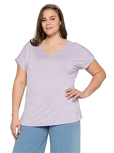 Sheego Damen Große Größen T-Shirt mit Spitze an Ärmeln und Schulternaht T-Shirt Freizeitmode feminin V-Ausschnitt Spitze unifarben von Sheego