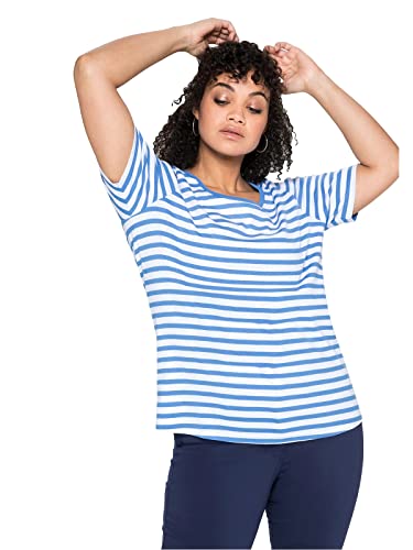 Sheego Damen Große Größen T-Shirt mit garngefärbtem Ringel, aus Rippware T-Shirt Basicmode sportlich Rundhals-Ausschnitt - gestreift von Sheego