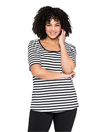 Sheego Damen Große Größen T-Shirt mit garngefärbtem Ringel, aus Rippware T-Shirt Basicmode sportlich Rundhals-Ausschnitt - gestreift von Sheego