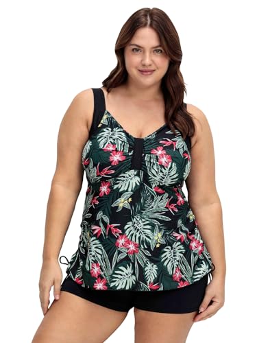 Sheego Damen Große Größen Tankini-Top mit Tropenprint und seitlicher Raffung Aqua von Sheego