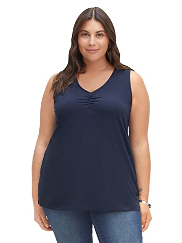 Sheego Damen Große Größen Tanktop aus leichtem, elastischen Baumwolljersey Tanktop Freizeitmode klassisch V-Ausschnitt Raffung unifarben von Sheego