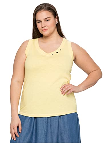 Sheego Damen Große Größen Tanktop mit Dekoknöpfen am V-Ausschnitt Tanktop Freizeitmode sportlich V-Ausschnitt Zierknöpfe unifarben von Sheego