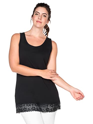 Sheego Damen Große Größen Top mit Spitzenbordüre am Saum Longtop Basicmode feminin Rundhals-Ausschnitt Spitze unifarben von Sheego