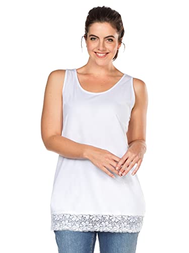 Sheego Damen Große Größen Top mit Spitzenbordüre am Saum Longtop Basicmode feminin Rundhals-Ausschnitt Spitze unifarben von Sheego