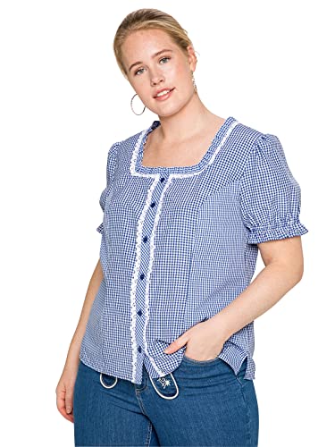 Sheego Damen Große Größen Trachtenbluse im Karo-Design, mit Spitzenbesatz Trachtenbluse Oktoberfestmode feminin Spitze Gemustert von Sheego