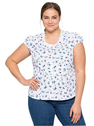 Sheego Damen Große Größen Trachtenbluse mit schmaler Rüsche und Puffärmeln Trachtenbluse Oktoberfestmode feminin Spitze Gemustert von Sheego