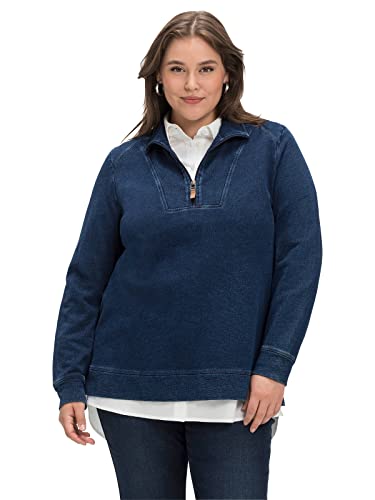 Sheego Damen Große Größen Troyer in Denimoptik Sweatshirt Freizeitmode sportlich V-Ausschnitt - unifarben von Sheego