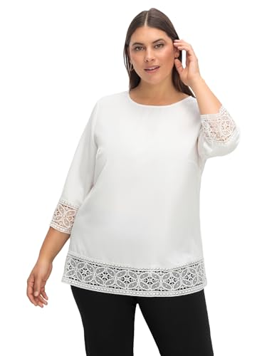 Sheego Damen Große Größen Tunika aus Crêpe aus Crêpe, mit 3/4-Arm und Spitzenbordüre Tunika Citywear feminin Rundhals-Ausschnitt Spitze unifarben von Sheego