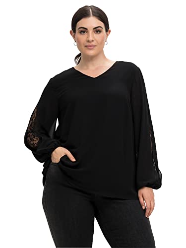 Sheego Damen Große Größen Tunika mit transparenter Spitze am Ärmel Tunika Partymode elegant V-Ausschnitt Spitze unifarben von Sheego