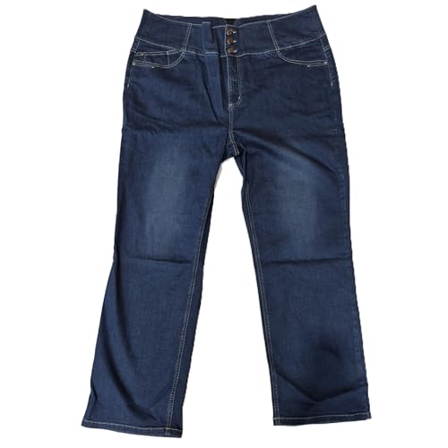 Sheego Damen Jeans, Hose Mid Waist, 3-Knopf-Verschluss, Gerade Passform, Dunkelblau (DE/NL/SE/PL, Numerisch, 52, Große Größen, Regular, Blau) von Sheego
