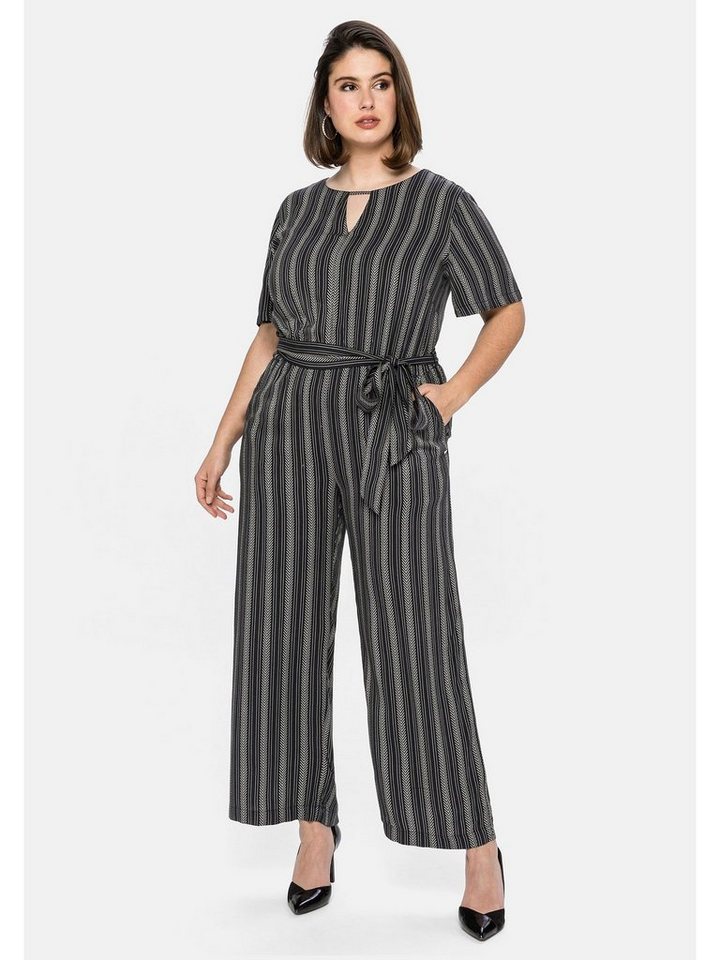 Sheego Jumpsuit Große Größen mit Streifen und betonter Taille von Sheego