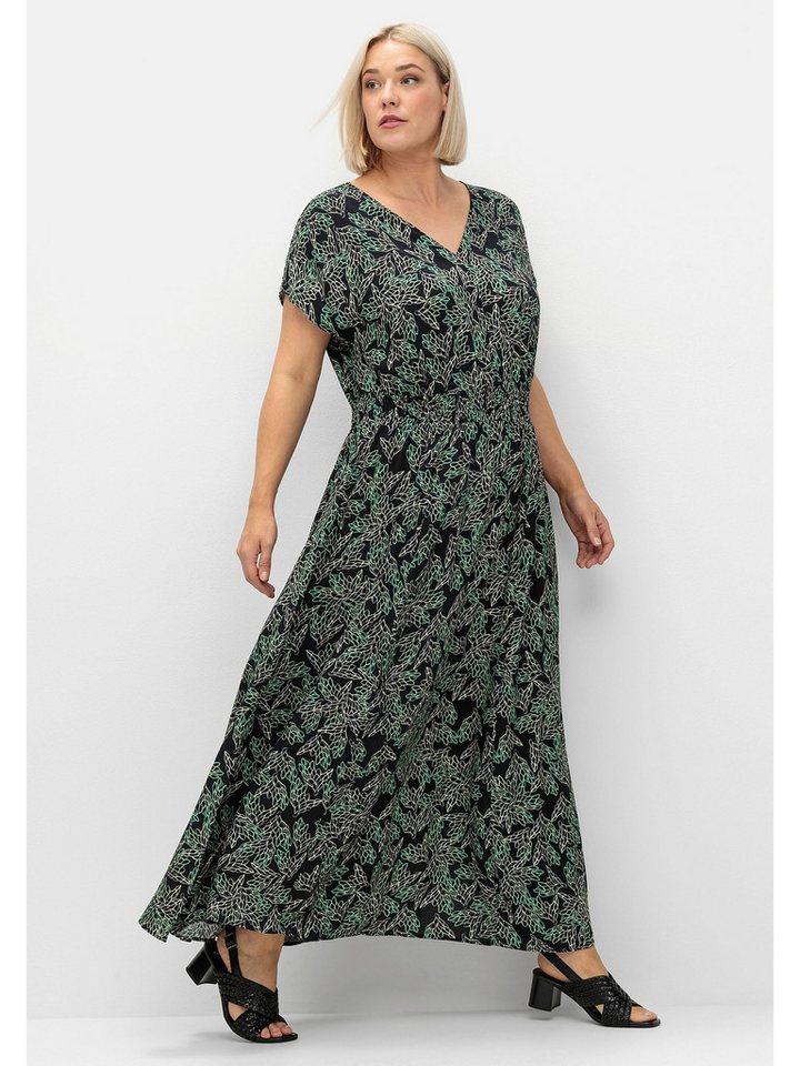 Sheego Maxikleid Große Größen mit Alloverdruck und gesmokter Taille von Sheego