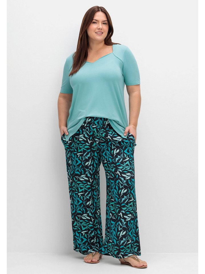 Sheego Schlupfhose Große Größen mit Smokbund und Blätterprint von Sheego