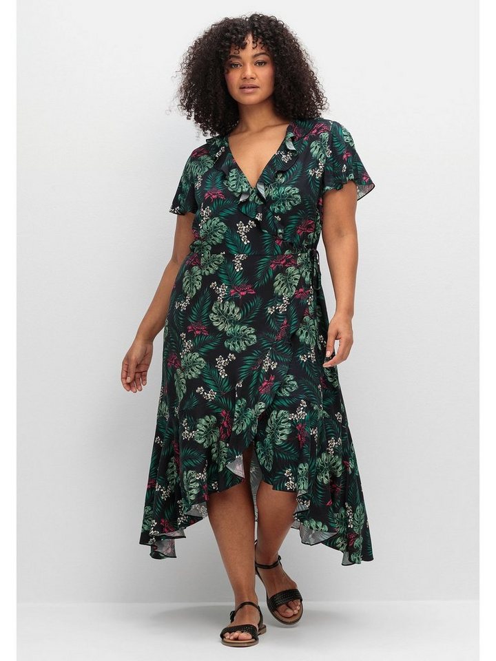 Sheego Sommerkleid Große Größen mit Tropenprint und Volant von Sheego