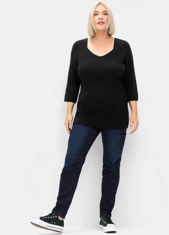 Sheego Strickpullover Pullover . mit V-Ausschnitt, in Rippstruktur von Sheego