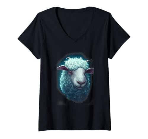 Damen Tierliebhaber mit Schafgesicht, hellblau T-Shirt mit V-Ausschnitt Damen Tierliebhaber mit Schafgesicht, hellblau T-Shirt mit V-Ausschnitt von Sheep Face Light Blue Fur Animal
