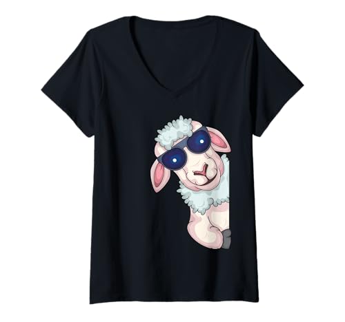 Damen Schaf mit Sonnenbrille Schaf Liebhaber Kinder Schaf T-Shirt mit V-Ausschnitt Damen Schaf mit Sonnenbrille Schaf Liebhaber Kinder Schaf T-Shirt mit V-Ausschnitt von Sheep Gifts For Men & Women