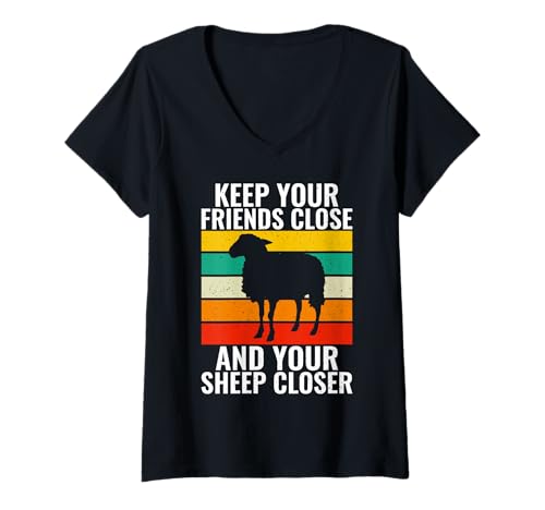 Damen Halte Deine Freunde und Deine Schafe näher Schafe T-Shirt mit V-Ausschnitt Damen Halte Deine Freunde und Deine Schafe näher Schafe T-Shirt mit V-Ausschnitt von Sheep Gifts & Sheep Decor