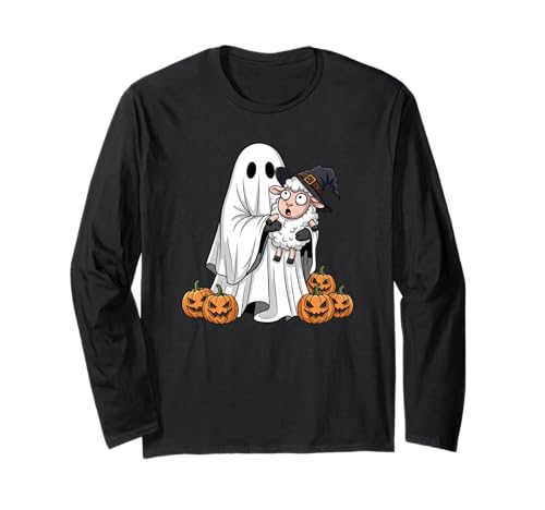 Lustiges Geister-Schaf Kürbis Halloween Kinder Herren Damen Langarmshirt von Sheep Lovers Cute Halloween Outfits for Boy Girl