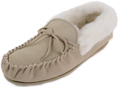 Damen-Lammfell-Mokassins/Slipper mit fester Sohle, braun - camel - Größe: 37.5 von Sheepskin World