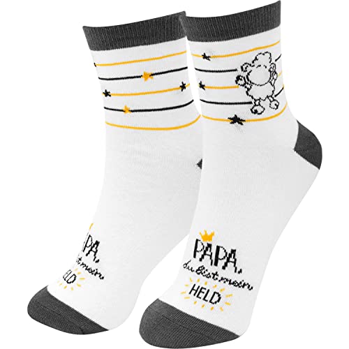 Sheepworld Zaubersocken mit Motiv "Held" | Größe 41-46, Herrensocken, Weiß, Grau | Geschenk Vatertag, Geschenk für Papa | 48100 von Sheepworld