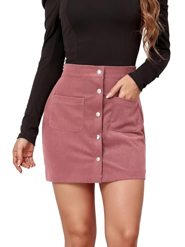 Sheface Damen Corduroy Button Down Mini Short Rock Hohe Taille A-Linie Wickelröcke mit Taschen, Pink, Groß Sheface Damen Corduroy Button Down Mini Short Rock Hohe Taille A-Linie Wickelröcke mit Taschen, Pink, Groß von Sheface